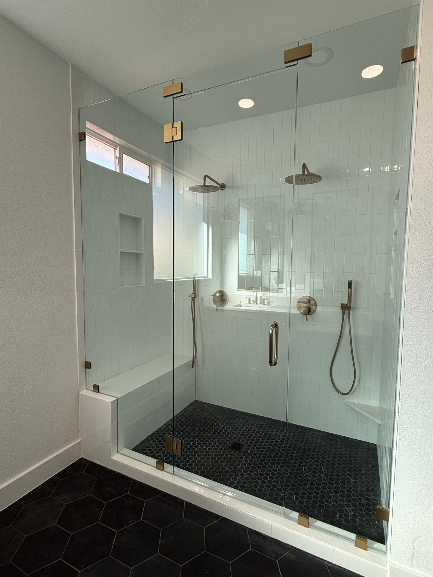 Frameless Walk-In Shower — Dual Rainheads